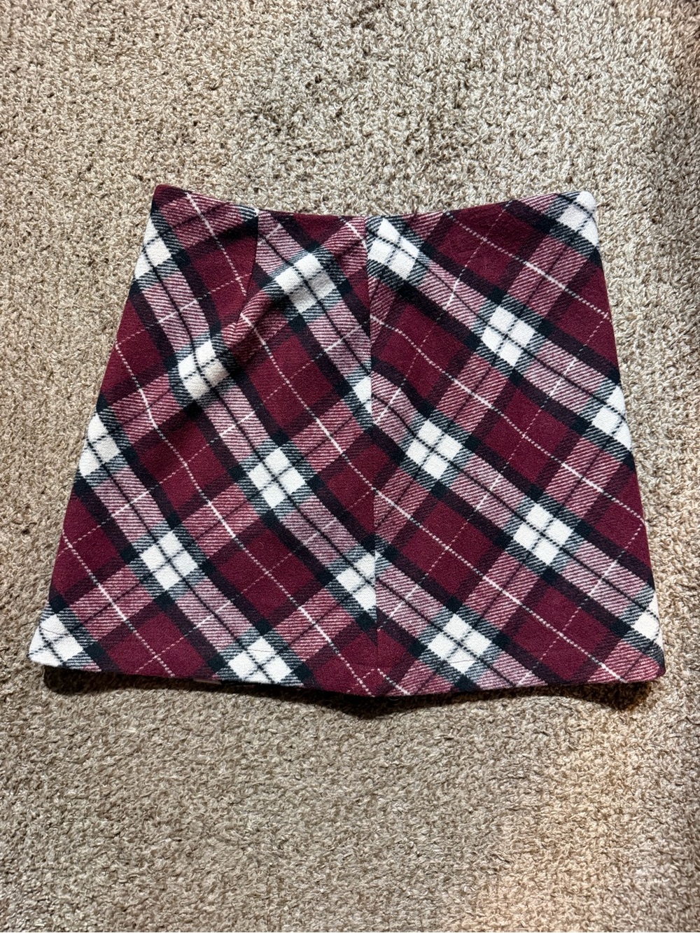 Forever 21 Burgundy Plaid Mini Skirt with White and Black Accents